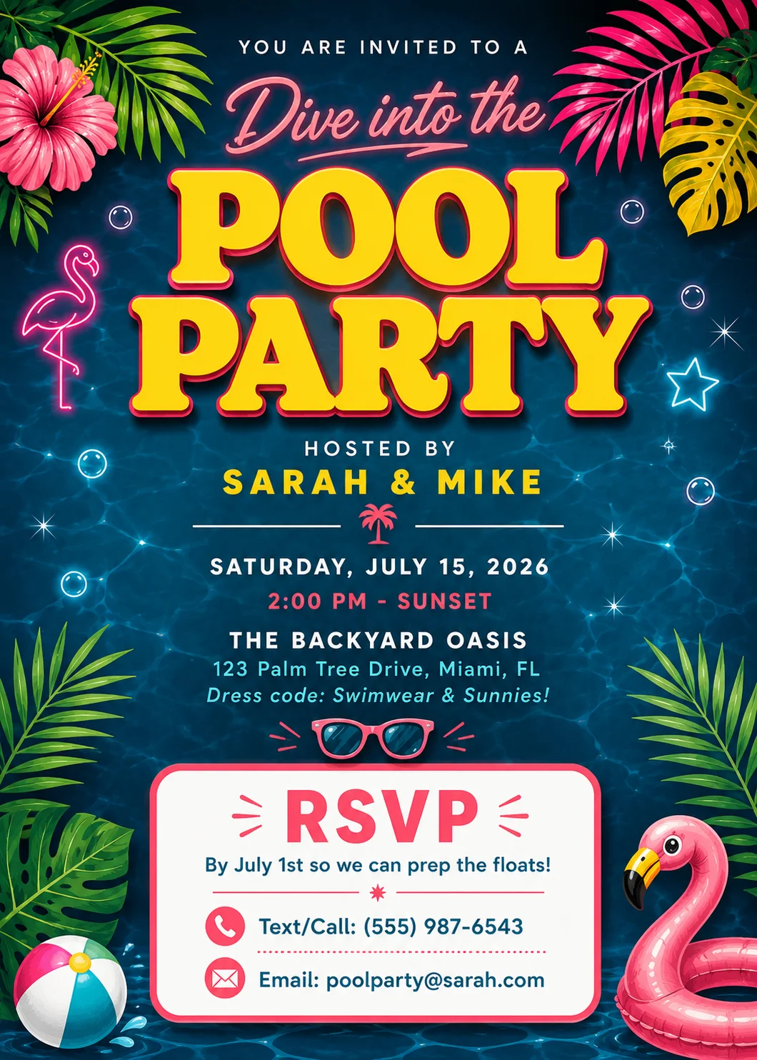 Tropical Summer Pool Party Invitation Template